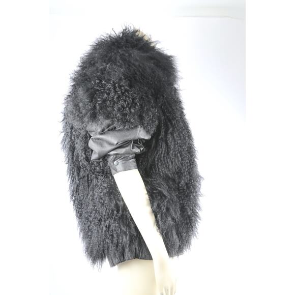 Vintage Black Mongolian Shearling Lamb Jacket Vest Boho Fur Trim Leather Size S - Picture 10 of 16